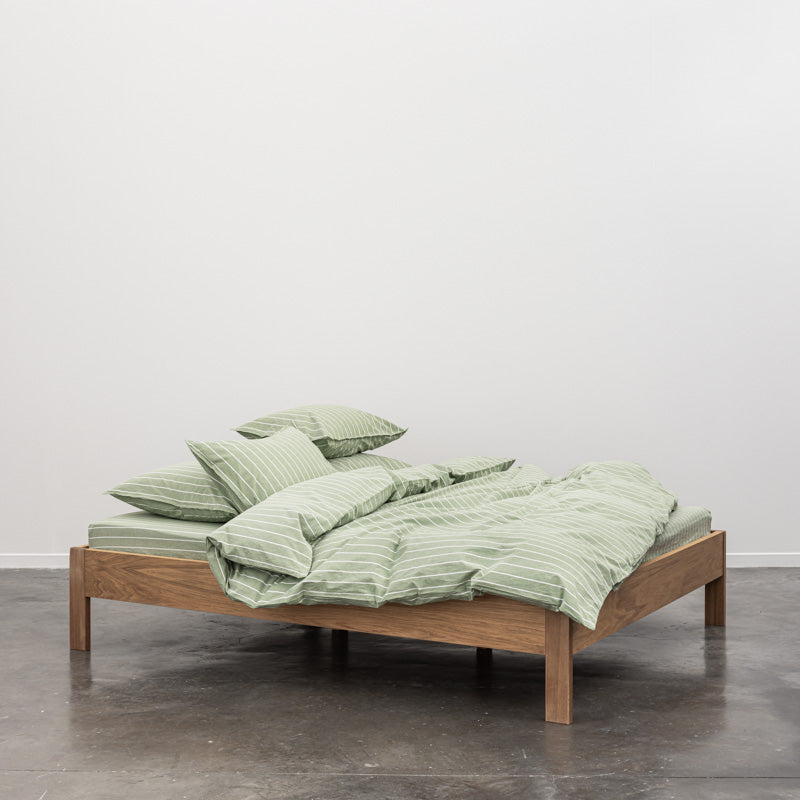 Drap Housse En Percale De Coton Lavé 300 Fils - Rayures Vertes Blanches