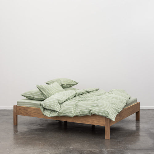 Housse De Couette En Percale De Coton Lavé 300 Fils - Rayures Vertes Blanches