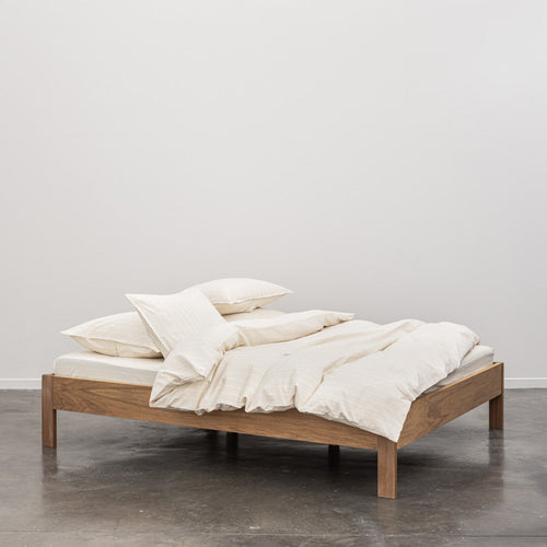 Housse De Couette En Percale De Coton Lavé 300 Fils - Rayures Beiges Blanches