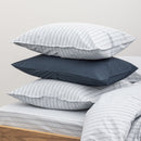 2 Taies D'Oreiller En Percale De Coton Lavé 300 Fils - Rayures Bleues Grises