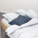 Housse De Couette En Percale De Coton Lavé 300 Fils - Rayures Bleues Grises