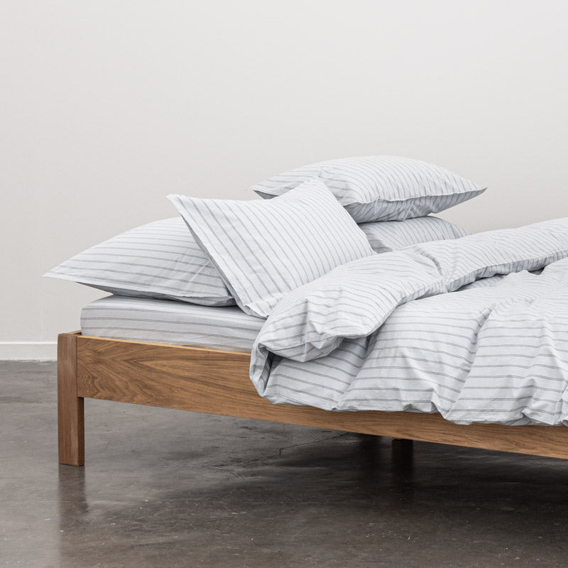 2 Taies D'Oreiller En Percale De Coton Lavé 300 Fils - Rayures Bleues Grises