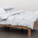 Housse De Couette En Percale De Coton Lavé 300 Fils - Rayures Bleues Grises