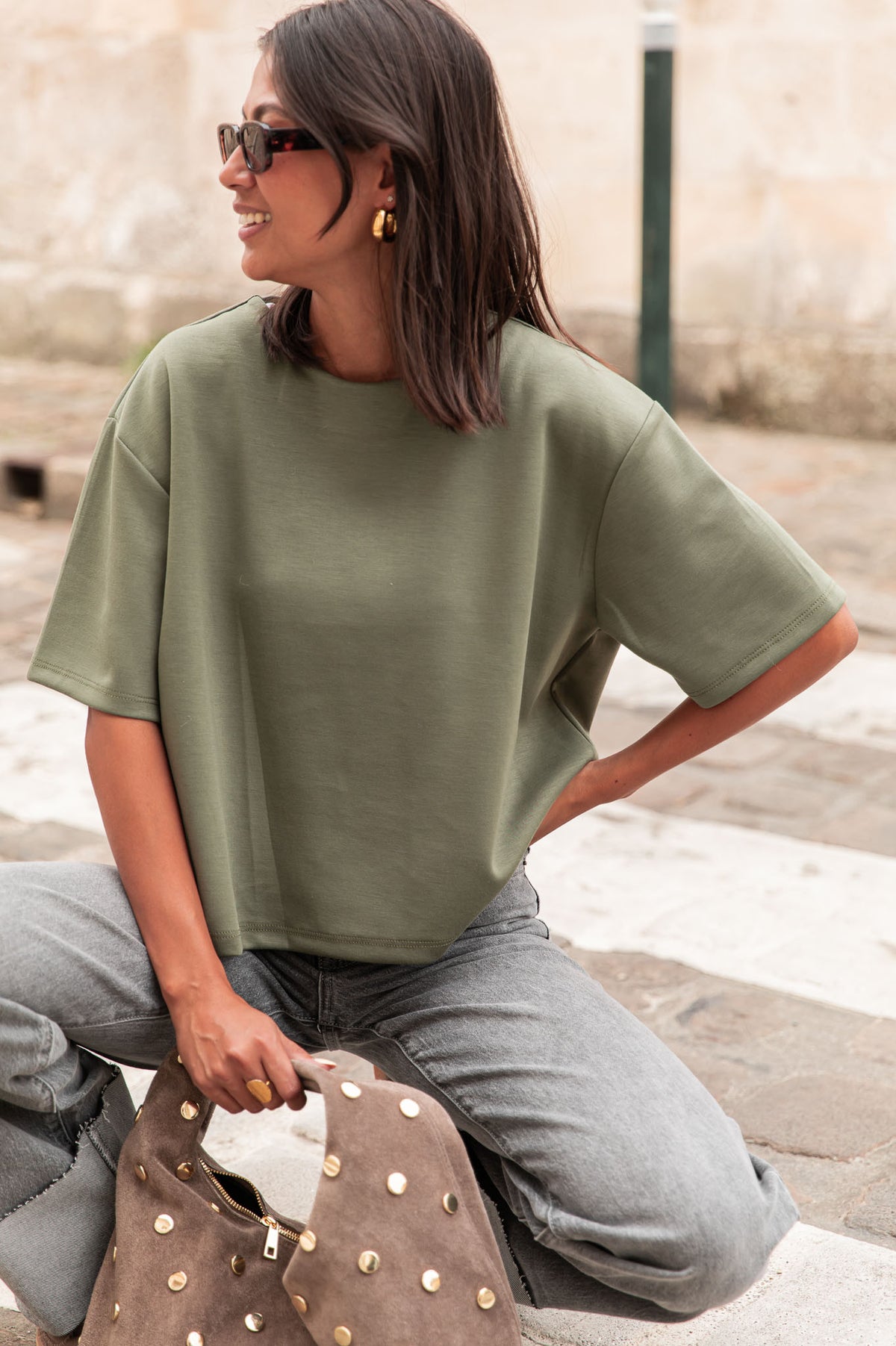 PETER caqui - camiseta oversize