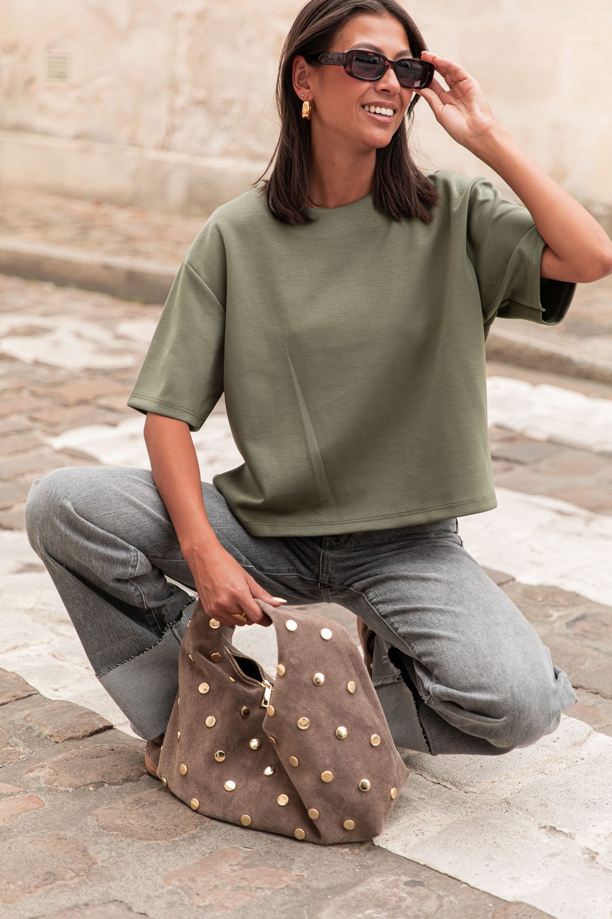 PETER caqui - camiseta oversize