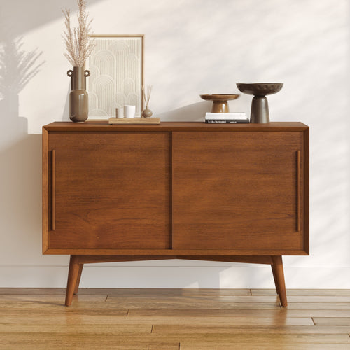 Waya - Small Teak Wood Sideboard, 2 Sliding Doors