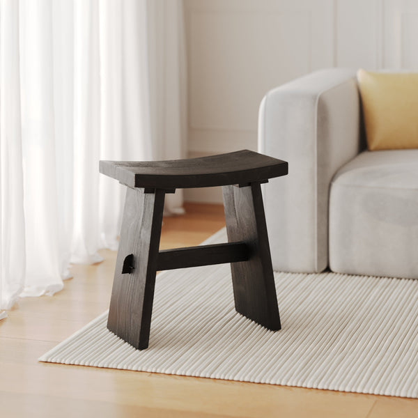 Eka - Taburete de madera de teca reciclada pintada en negro