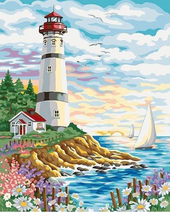 Peinture Par Numéros - Phare Sous Un Ciel Nuageux