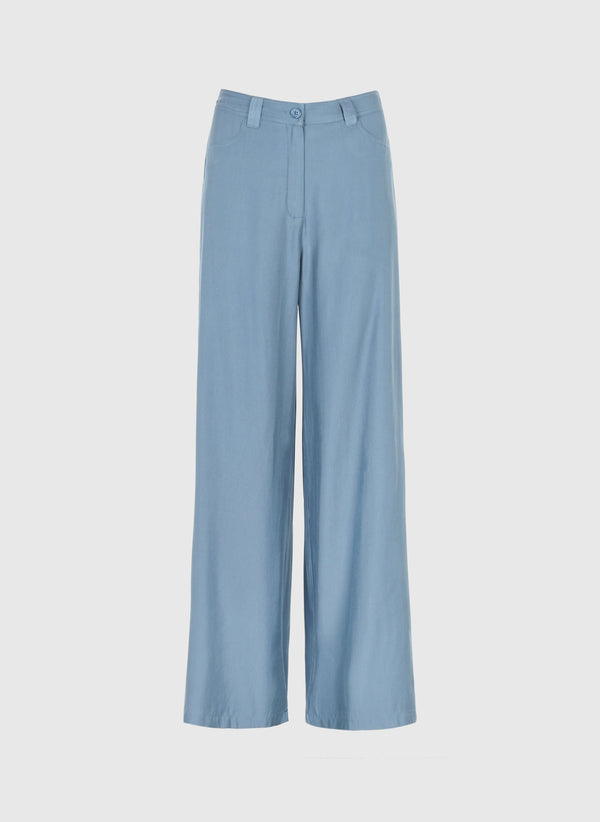 An'ge – Pantalon Phoebelane Azur, ljusblå vida byxor i böljande tyg, framifrån