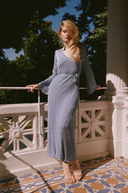 Shimmer Ribbed Knit Maxi Dress - Blue