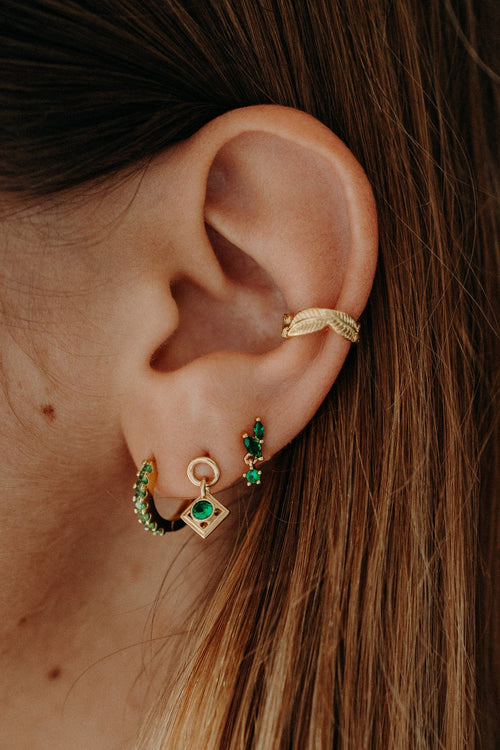 Boucles d'oreilles femme plaqué or pierres zircons verts