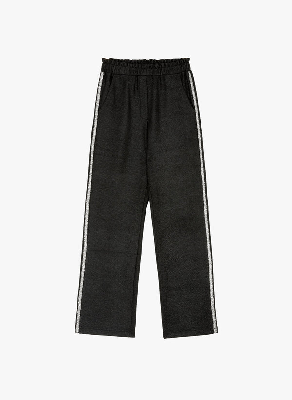 An'ge – Pantalon Pierroly Silver, pantaloni neri con banda laterale bianca, vista frontale