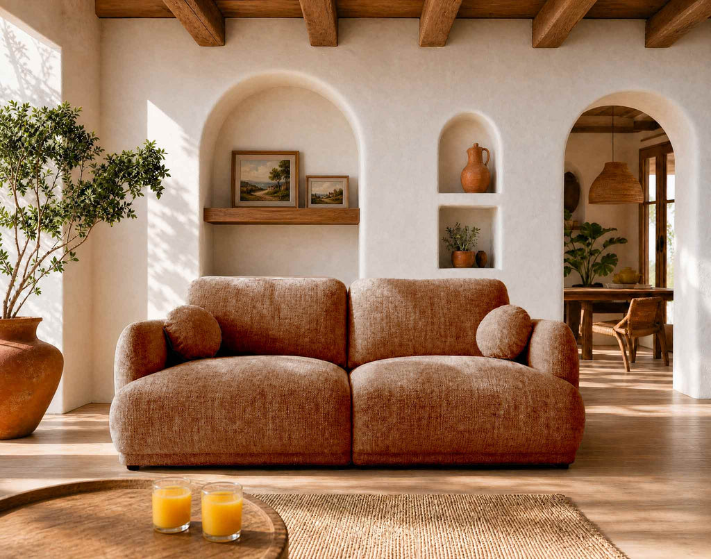 Pietro - Straight 3-Seater Sofa - Textured Fabric - Terracotta