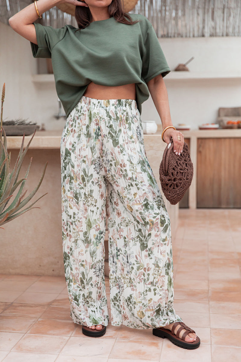 PIO Kaki Fleurs - Pantalon Plissé 13