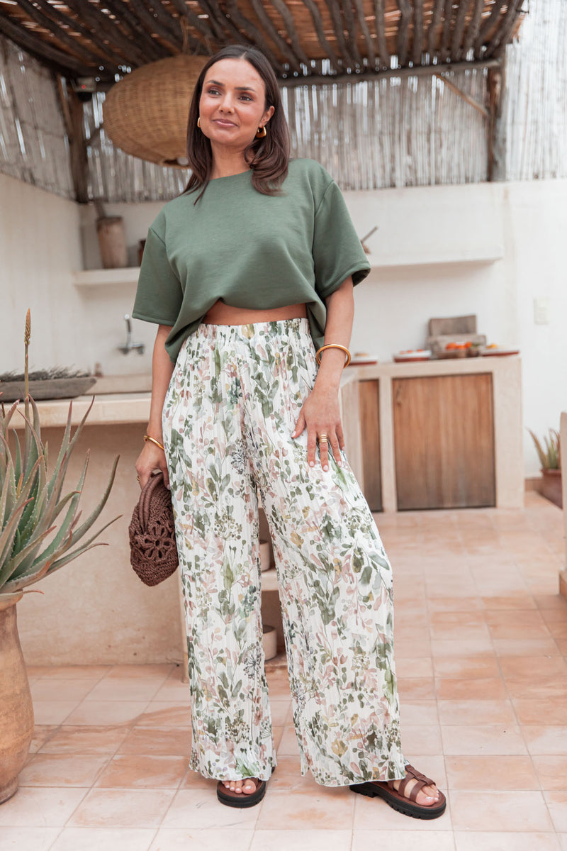 PIO Kaki Fleurs - Pantalon Plissé 13