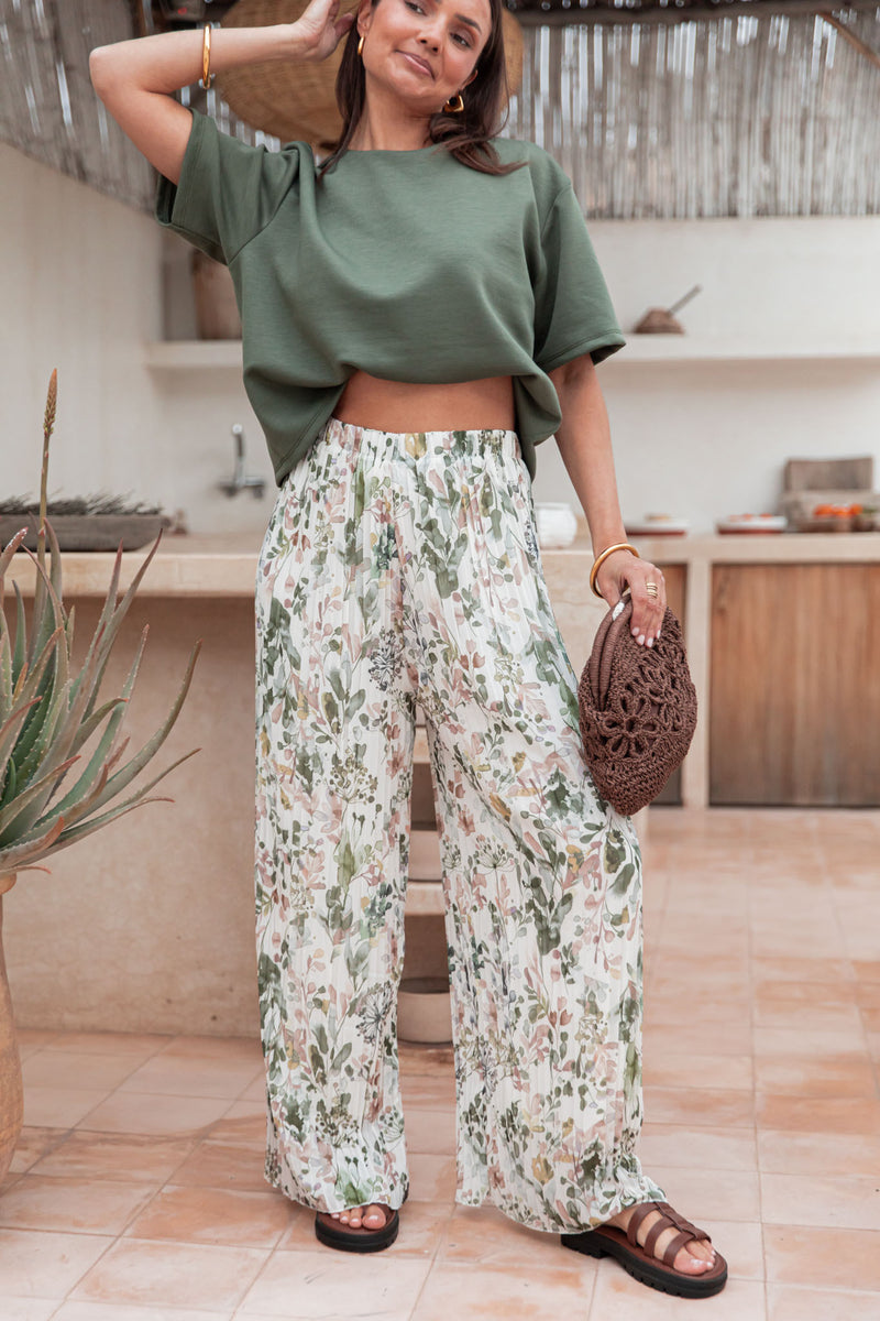 PIO Kaki Fleurs - Pantalon Plissé 13