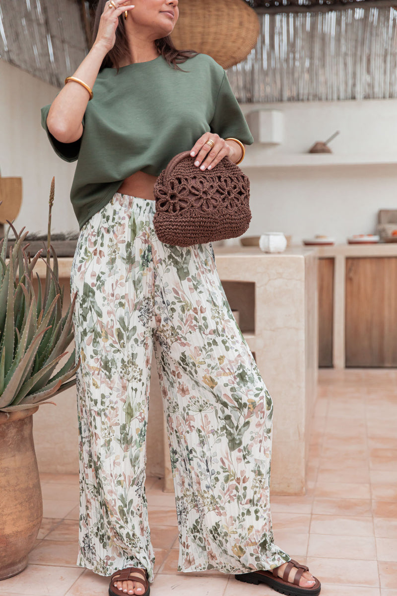 PIO Kaki Fleurs - Pantalon Plissé 13
