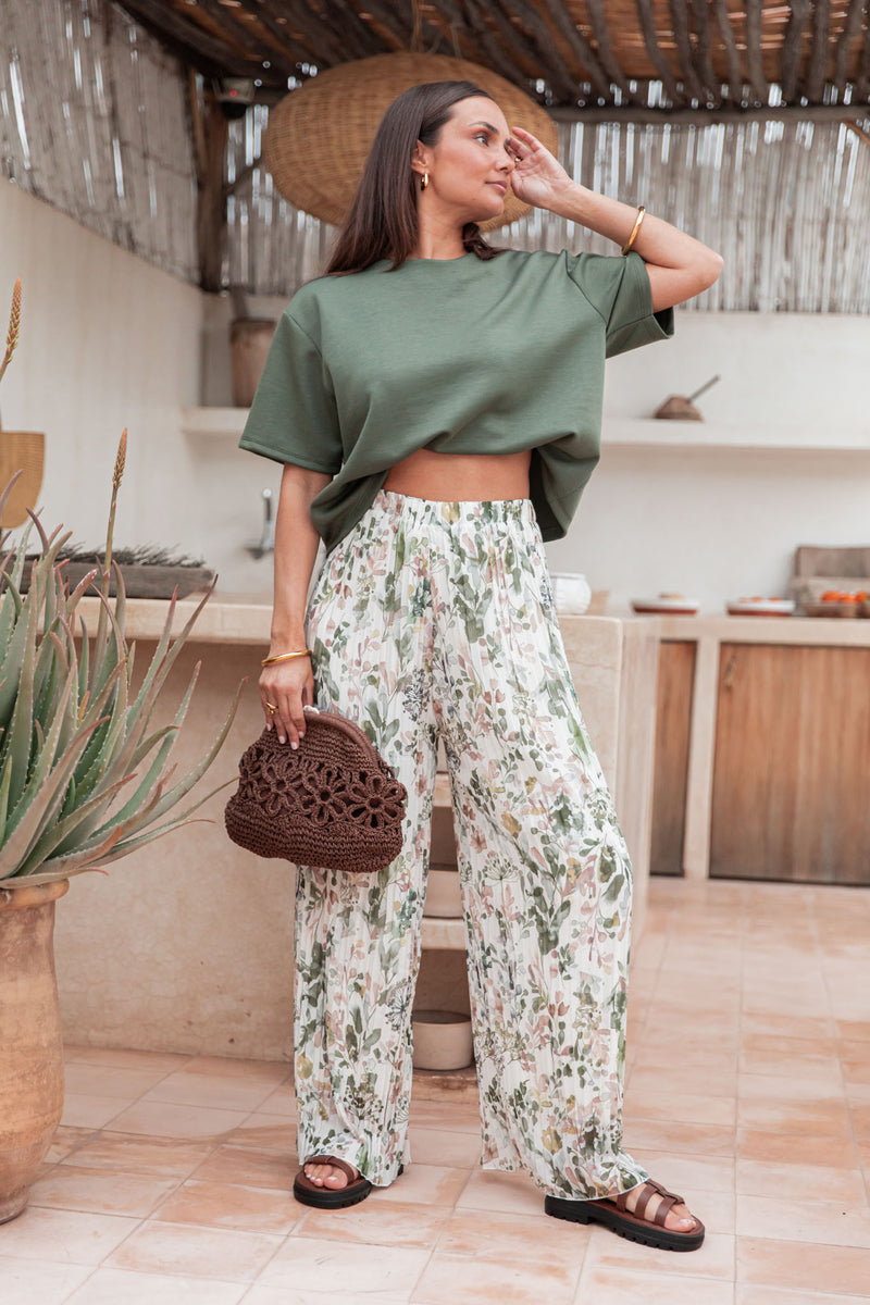 PIO Kaki Fleurs - Pantalon Plissé 13