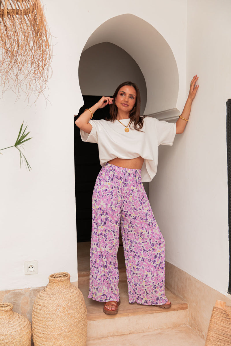 PIO Lilac4 Flowers - Pleated Trousers