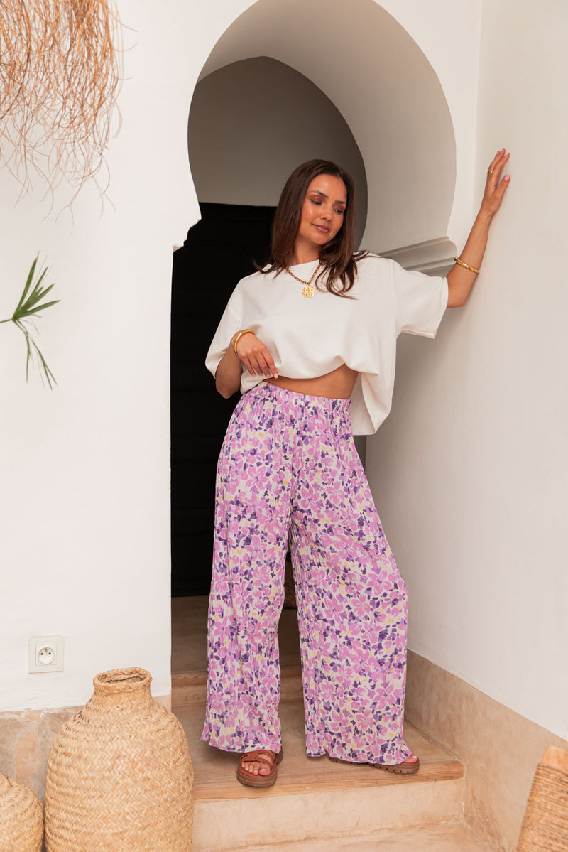 PIO Lilac4 Flowers - Pleated Trousers