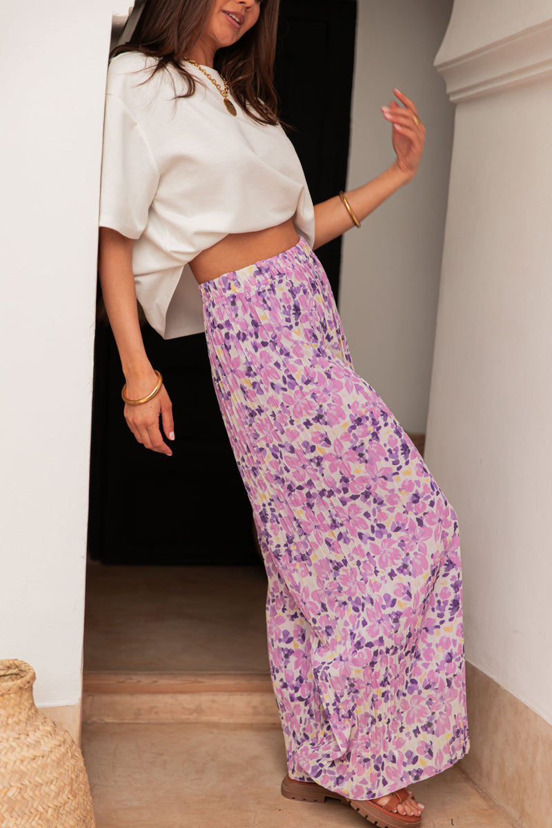 PIO Lilac4 Flowers - Pleated Trousers