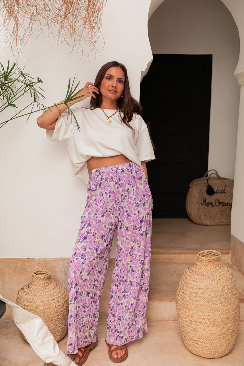 PIO Lilac4 Flowers - Pleated Trousers