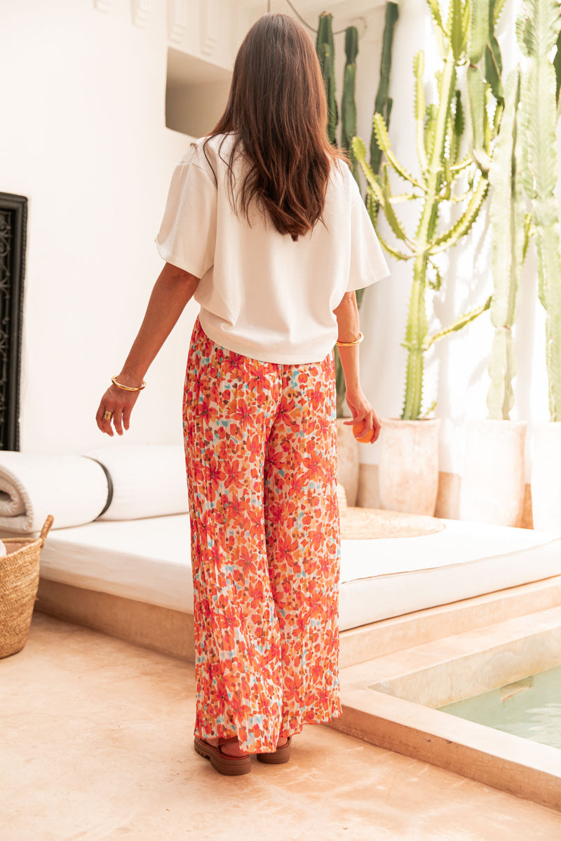 PIO Orange5 Fleurs - Pantalon Plissé