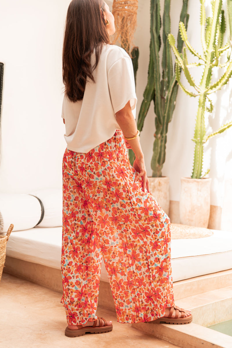 PIO Orange5 Fleurs - Pantalon Plissé