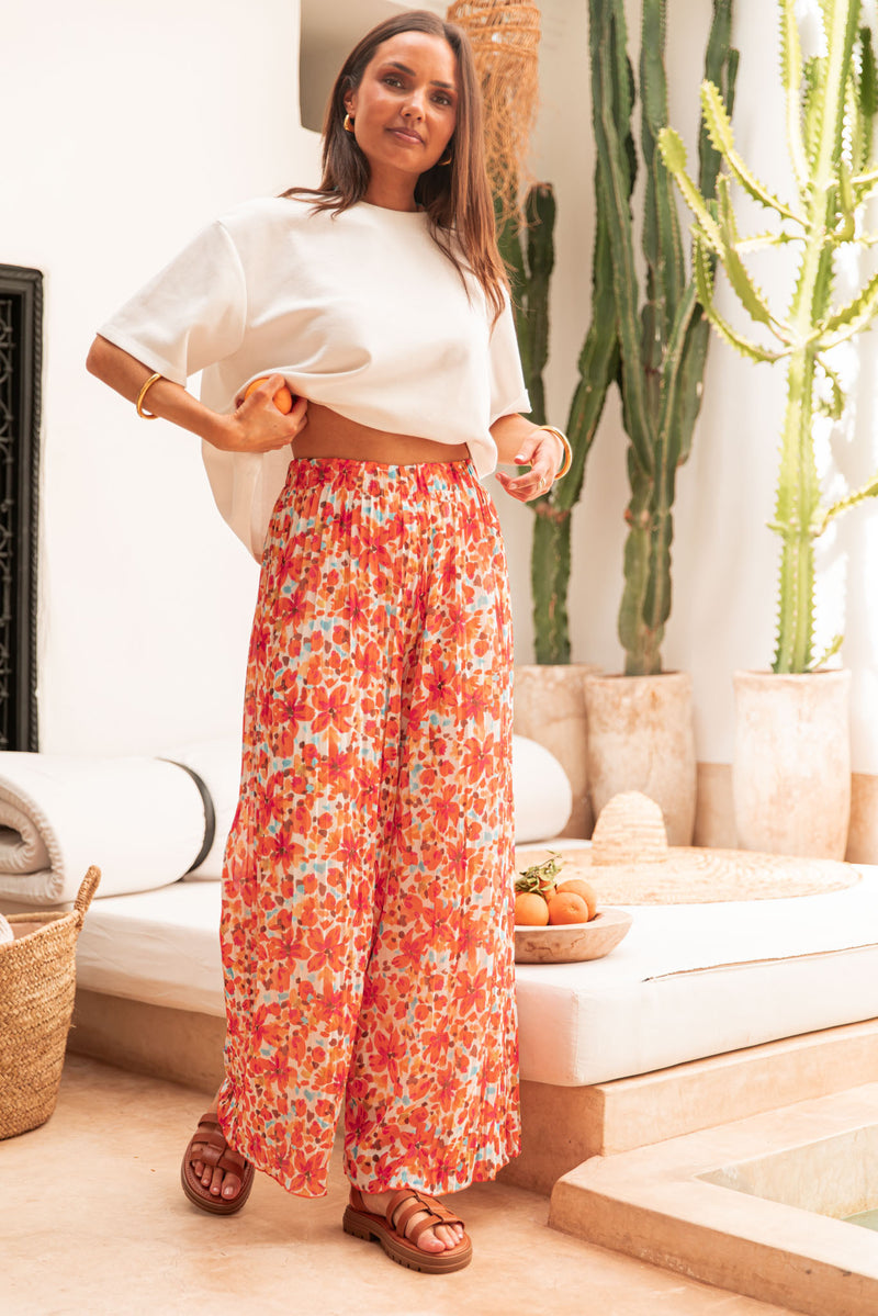 PIO Orange5 Fleurs - Pantalon Plissé