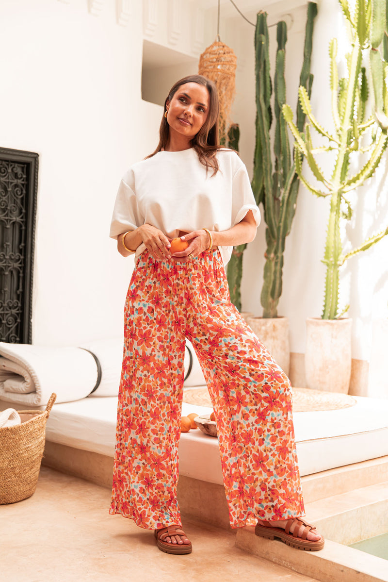 PIO Orange5 Fleurs - Pantalon Plissé