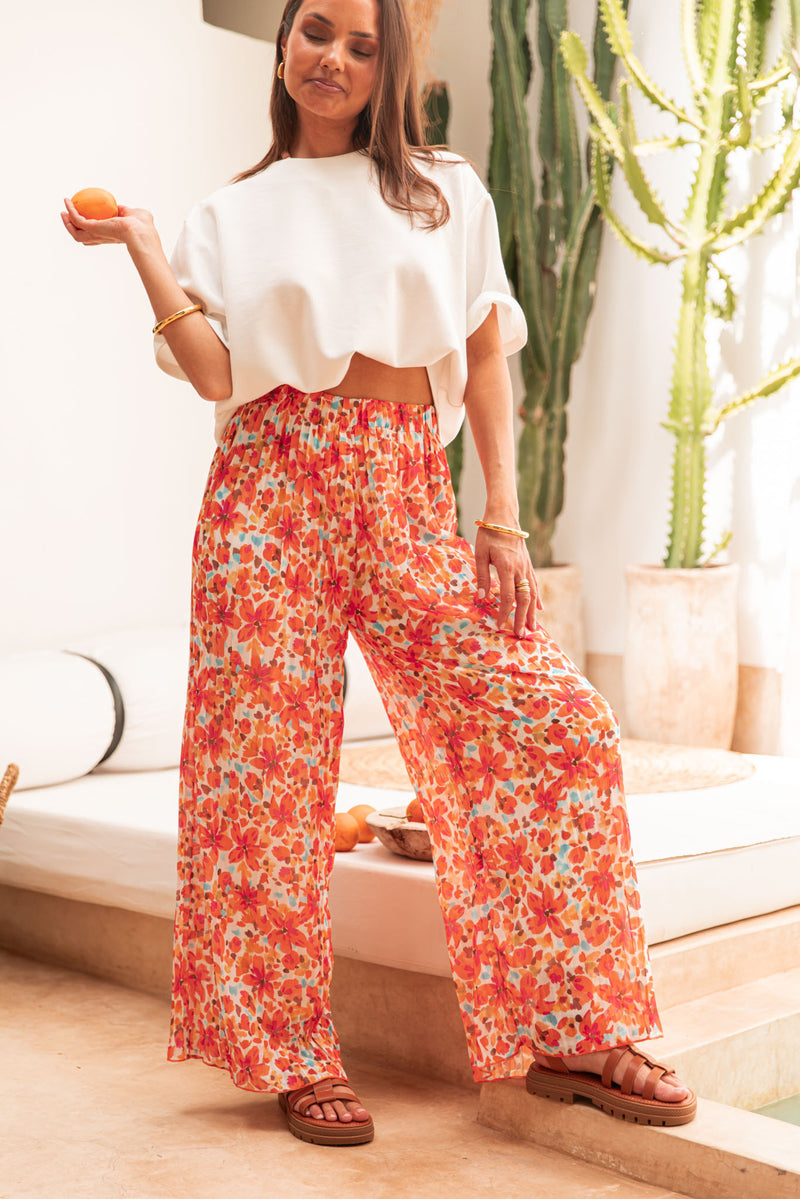 PIO Orange5 Fleurs - Pantalon Plissé