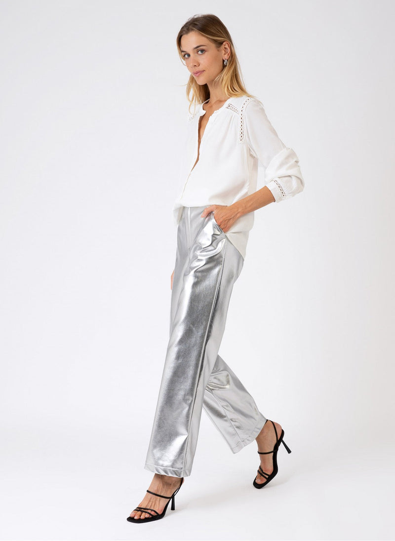 Pitty Pantalones Rectos De Piel Sintética - Plata
