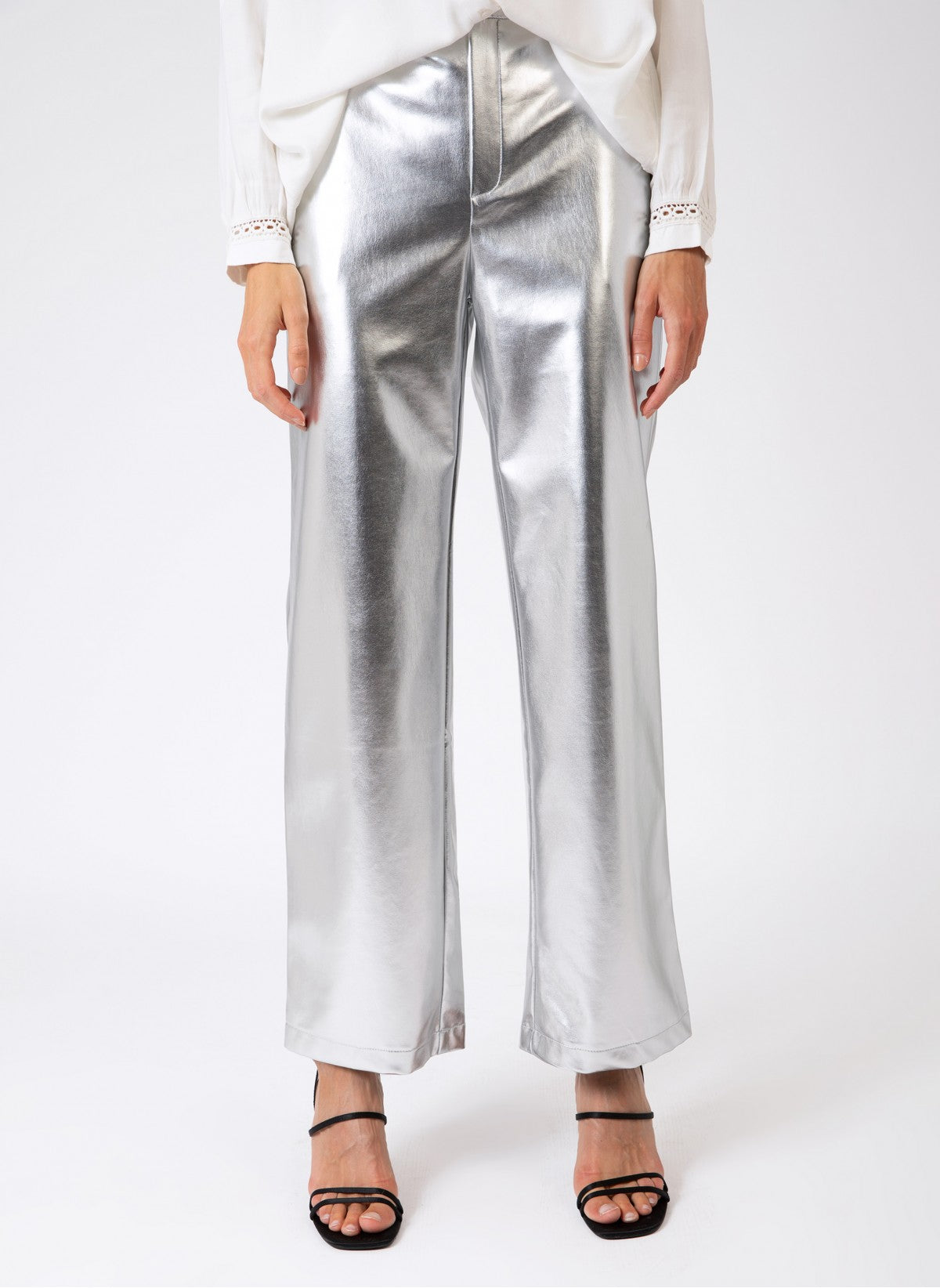 Pantalón Recto En Polipiel Pitty - Plateado