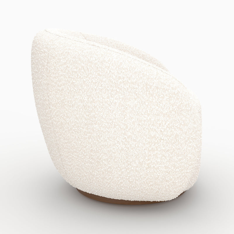 Fauteuil pivotant Naya en tissu bouclé blanc