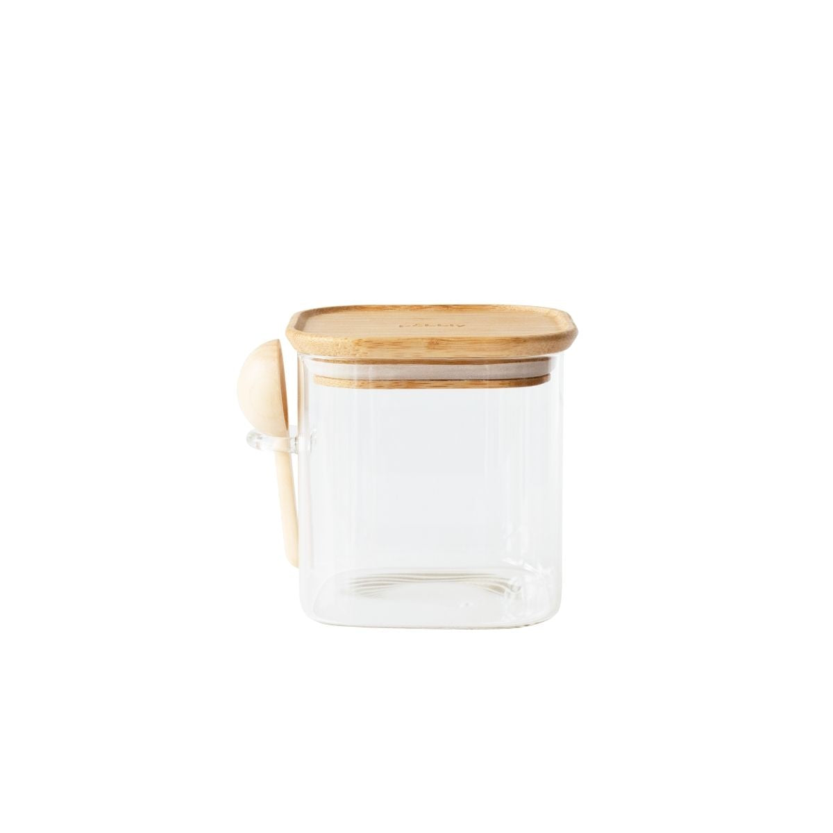 Tall Square Jar With Measuring Spoon - Clear