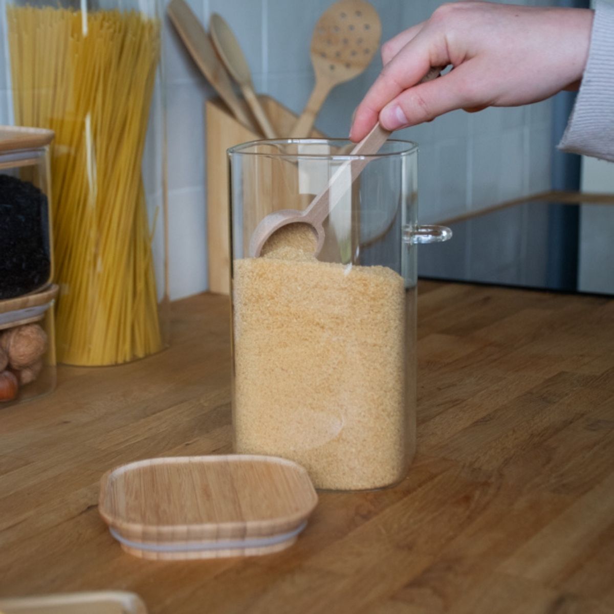 Boîte Haute Carrée Avec Cuillère À Doser Intégrée - Transparent