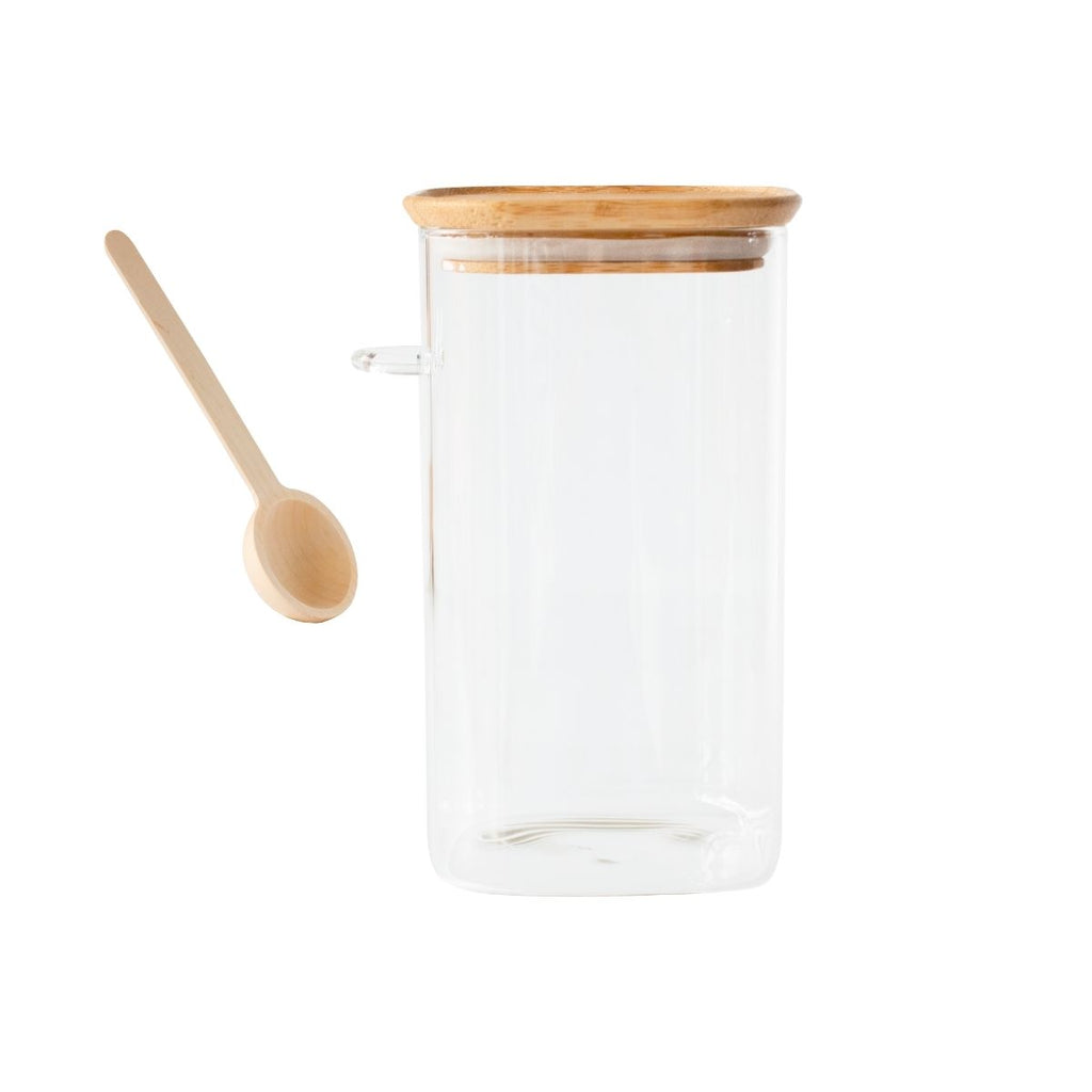 Tall Square Storage Jar with Measuring Spoon - Transparent
