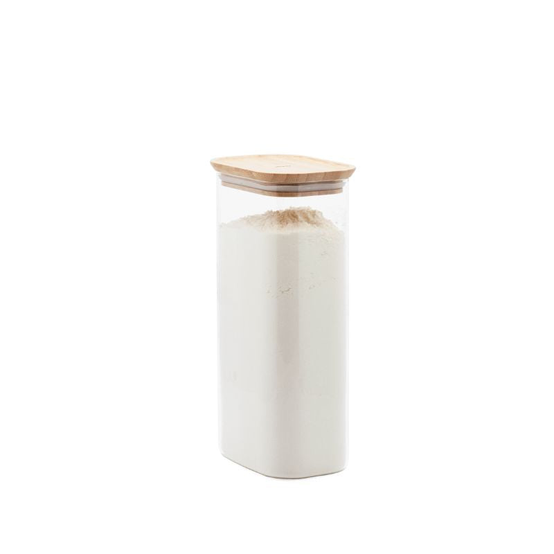 Recipiente De Conservación Rectangular De Vidrio Y Bambú - 1,8 L - Transparente