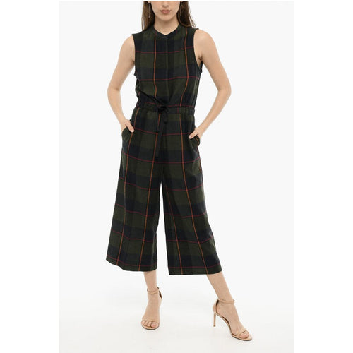 Plaid Check Wool Blend Gauze With Drawstring Waist Jumpsuit