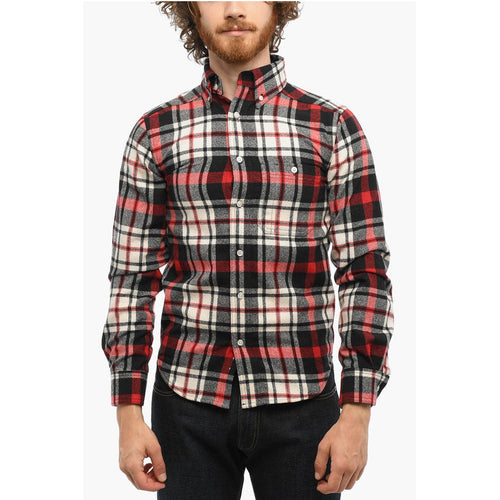 Plaid Motif Wool Shirt With Button-Down Collar