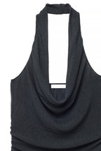 Top Plissettato Trasparente Halterneck - Nero