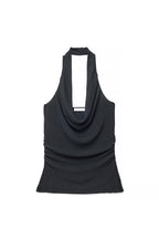 Top Plissettato Trasparente Halterneck - Nero