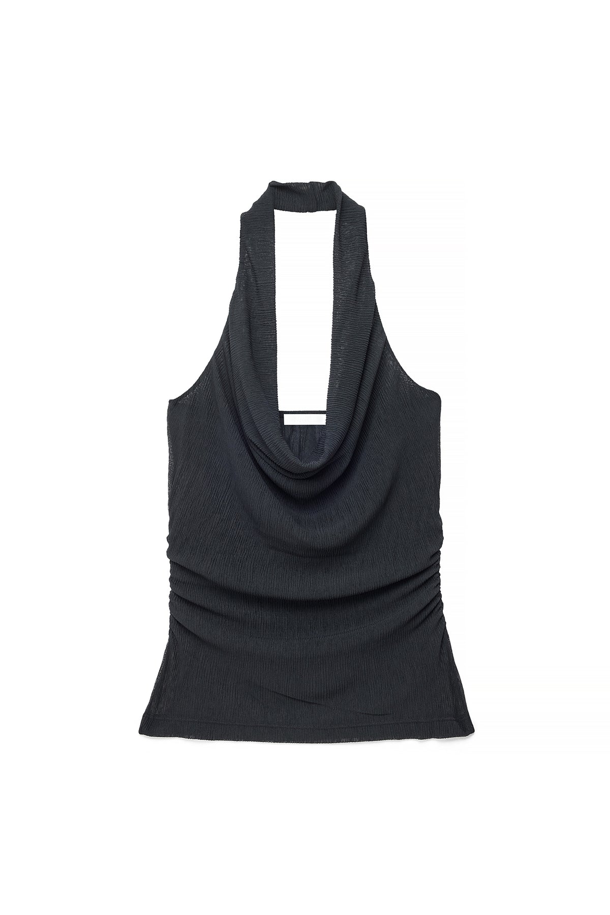 Top Plissettato Trasparente Halterneck - Nero