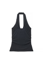 Top Plissettato Trasparente Halterneck - Nero