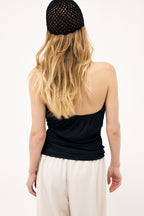 Top Plissettato Trasparente Halterneck - Nero