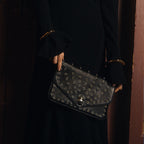 Pochette Cuir Alicia Cuir Nappa Noir Avec Oeillets