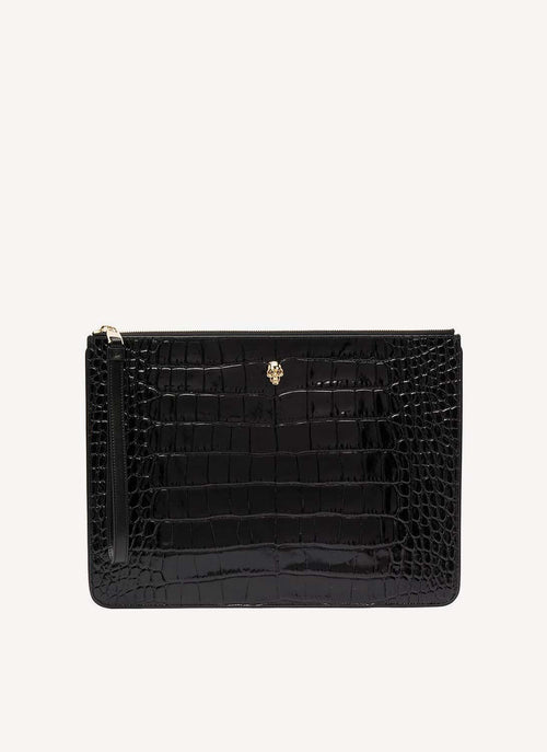 Alexander Mcqueen - Pochette Skull Charm Leather Clutch - Black - Femme