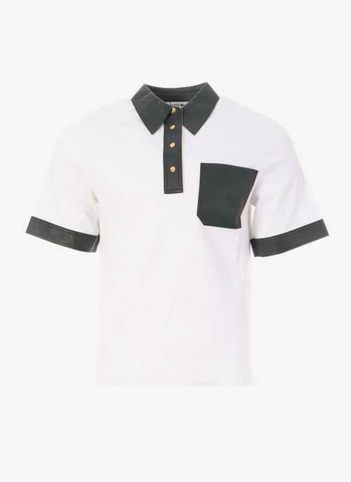 Lacoste - Polo Manches Courtes Détails Cuir - Blanc/Varech - Mixte