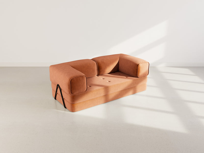 Poppy - Canapé Convertible - 3 Places - Velours Côtelé - Terracotta