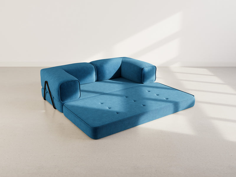 Poppy - Sofá convertible - 3 plazas - Pana - Azul